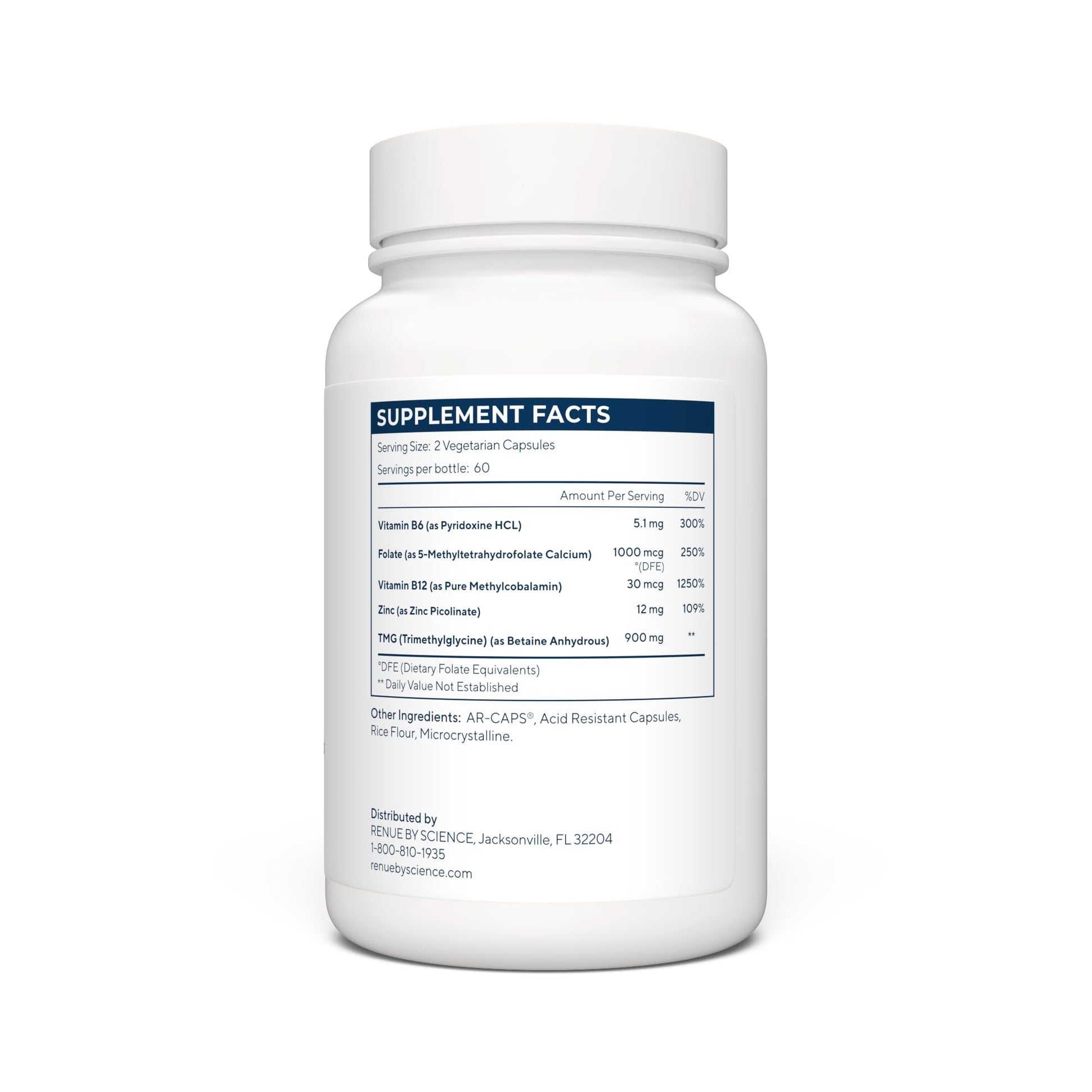 Etiqueta productos TMG cápsulas Renue by Science lado frontal