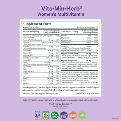 Etiqueta multivitaminas PURE SYNERGY mujeres