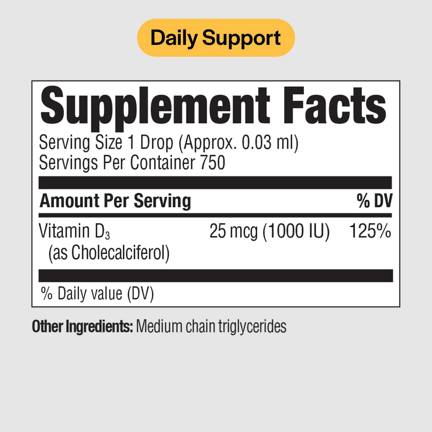 Etiqueta PureFormulas vitamina d3 gotas líquidas