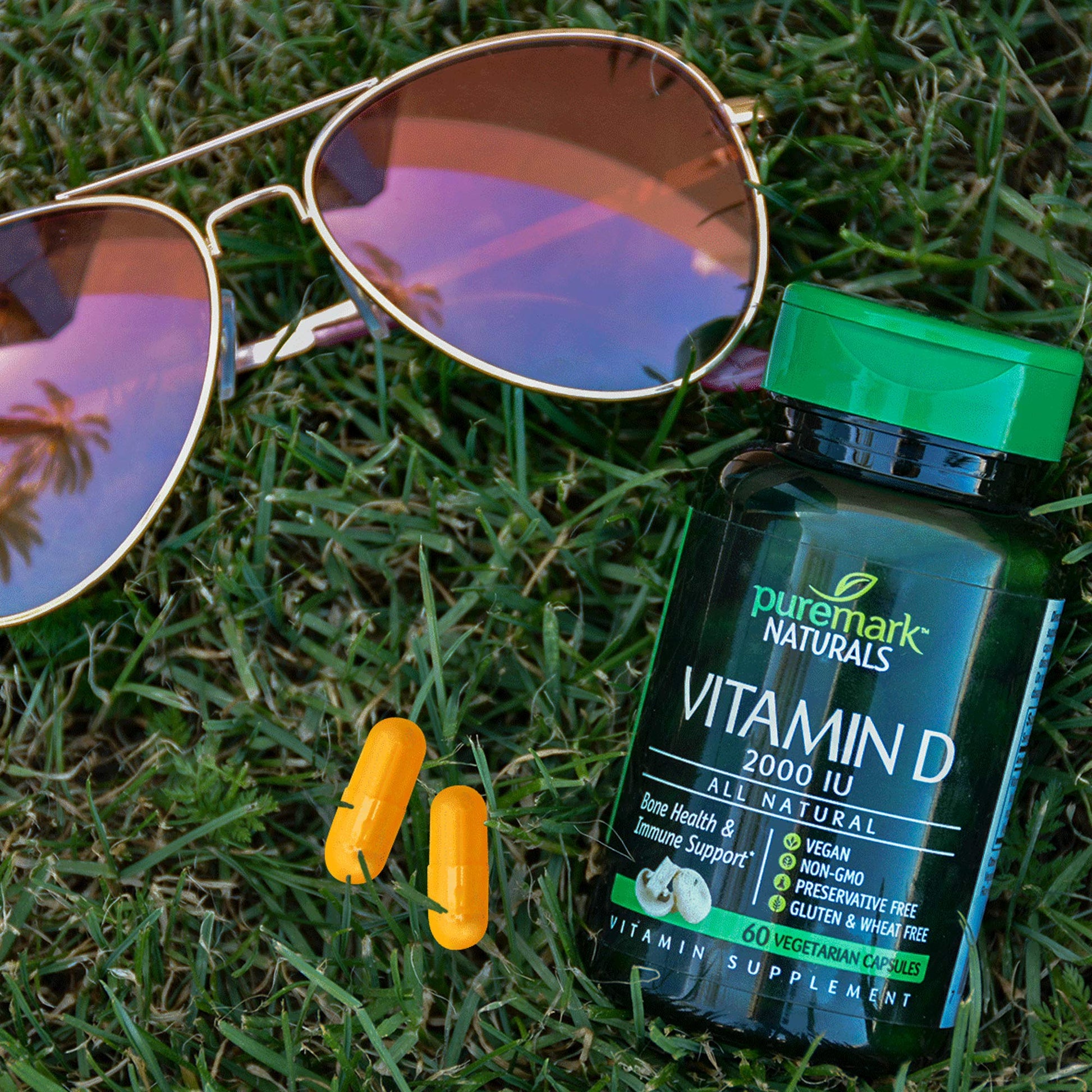 Etiqueta frontal Puremark vitamina d 2000 iu 60 cápsulas vegetarianas