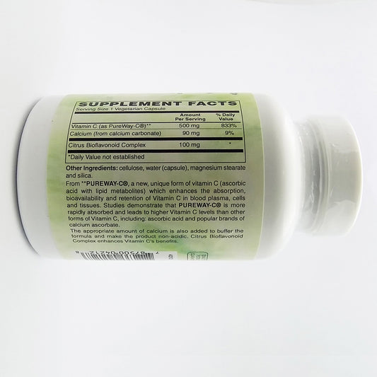 Etiqueta PureWay-C 500 mg con bioflavonoides y calcio