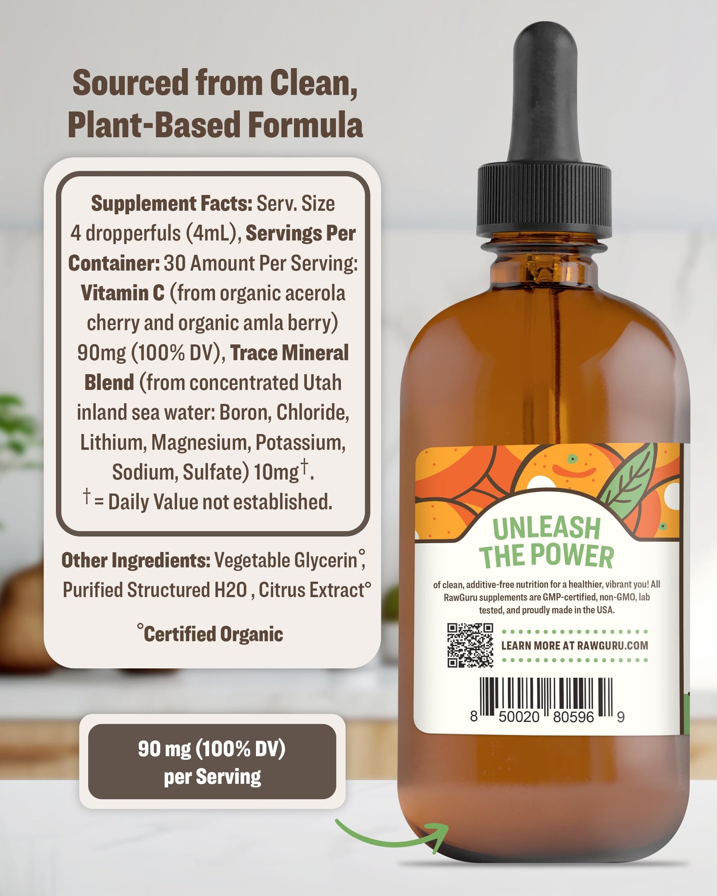 Etiqueta RawGuru vitamina c orgánica líquida