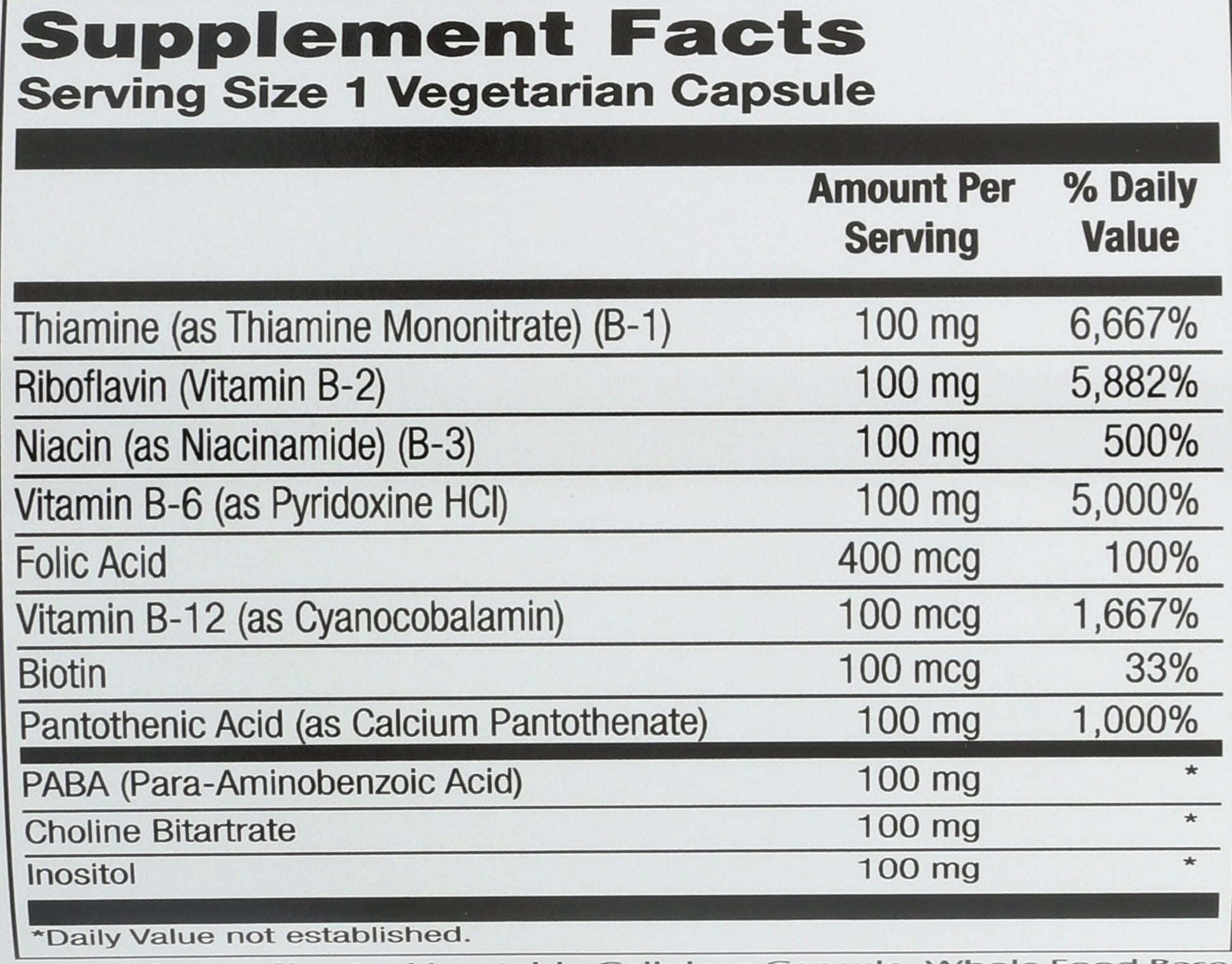 Etiqueta Solaray Complejo B 100 mg 100 cápsulas