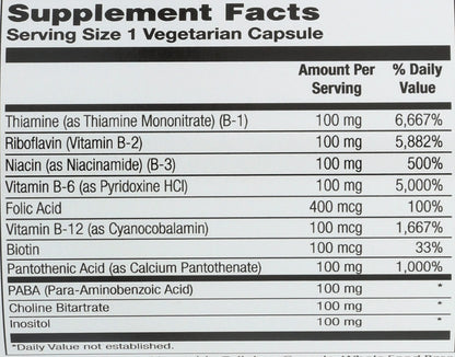 Etiqueta Solaray Complejo B 100 mg 100 cápsulas
