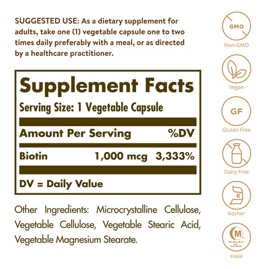 Etiqueta suplemento Solgar Biotina 1000 mcg