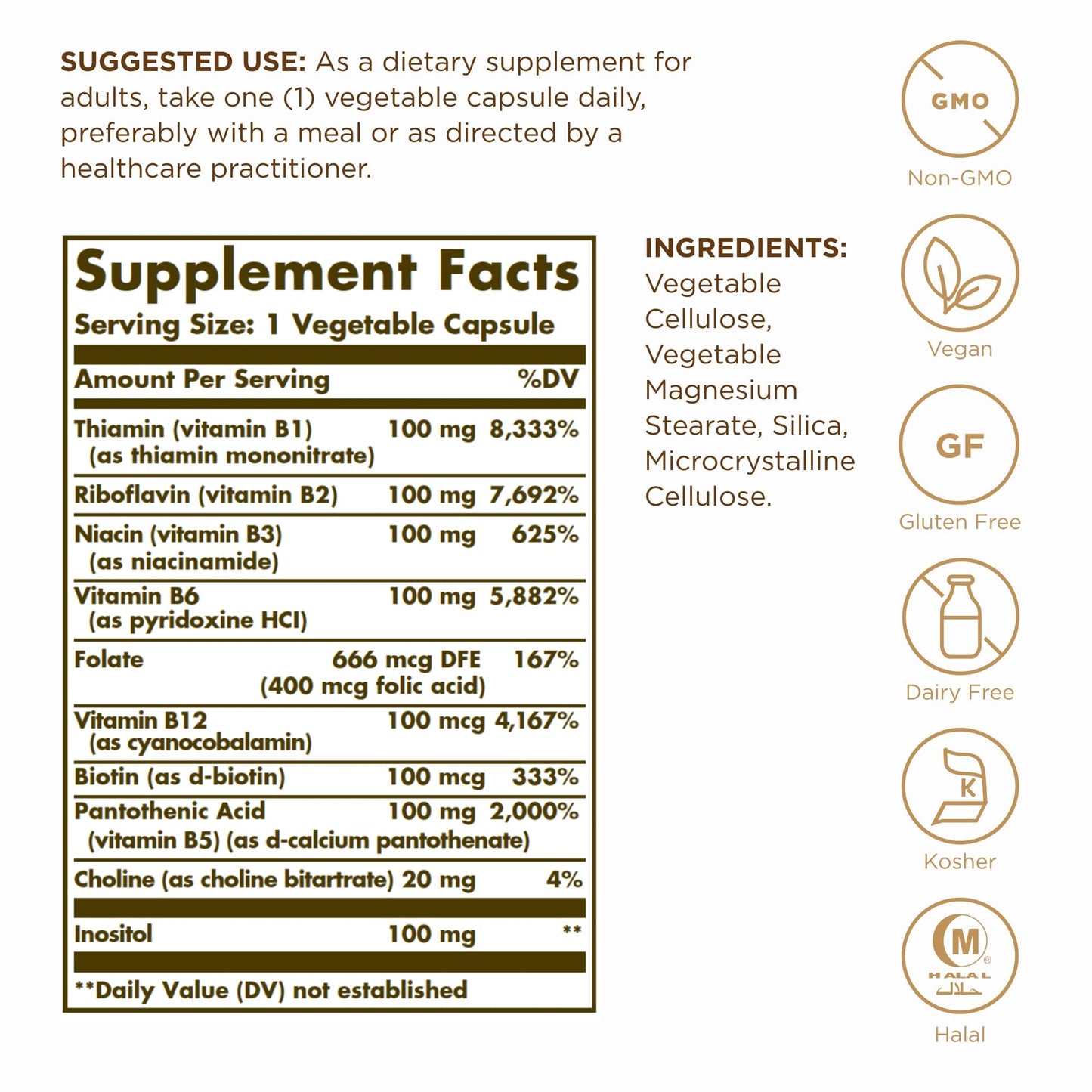 Etiqueta Solgar complejo b cien vitaminas b