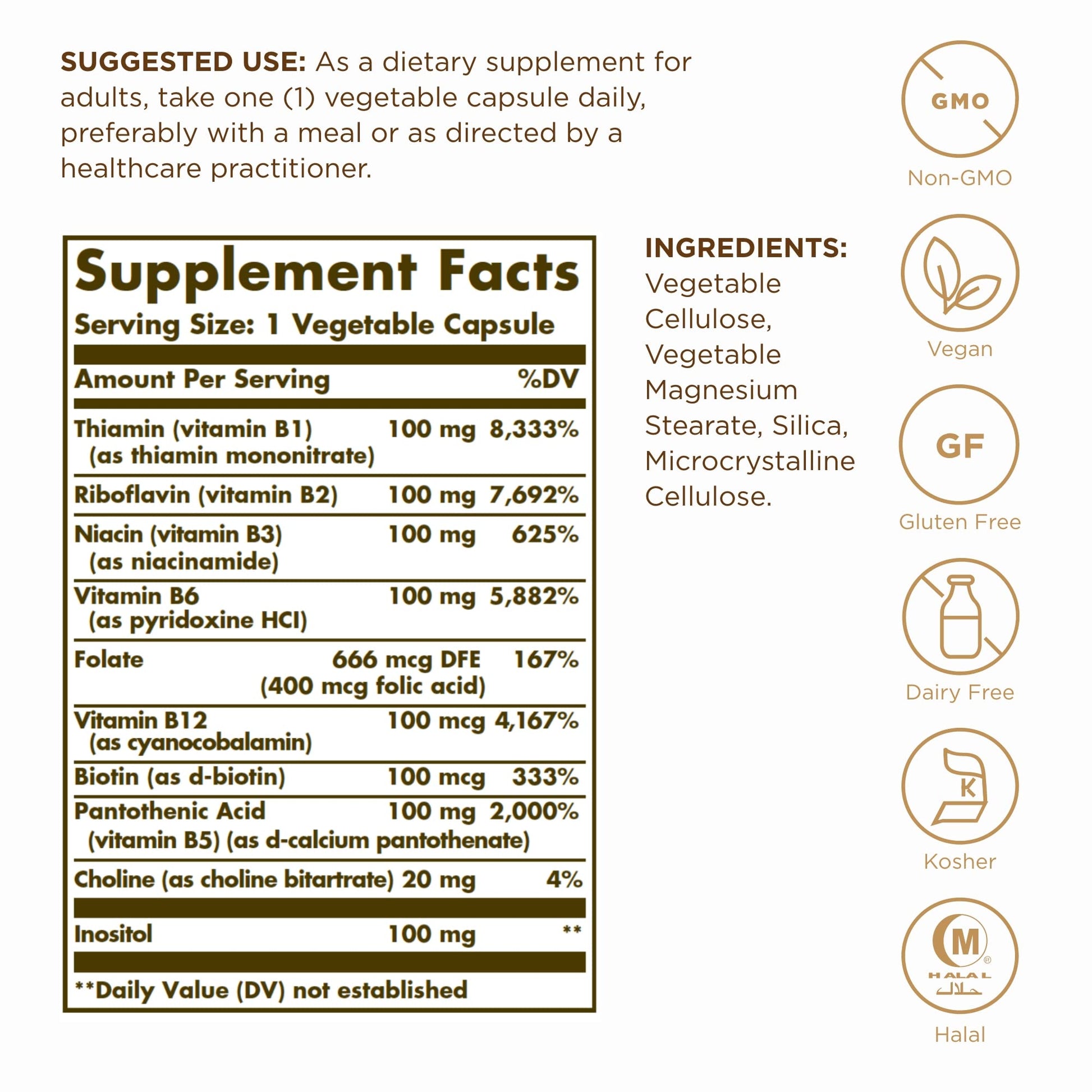 Etiqueta Solgar complejo b cien vitaminas b