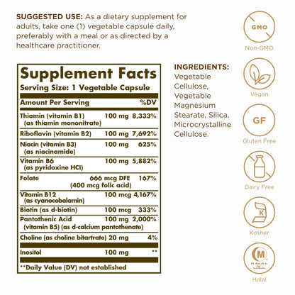 Etiqueta Solgar complejo b cien vitaminas b