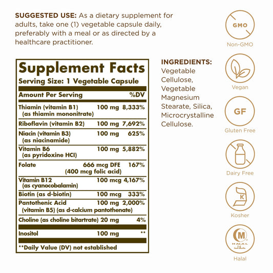 Etiqueta Solgar complejo b cien vitaminas b