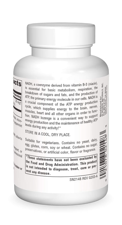 Etiqueta informativa Source Naturals NADH 20 mg