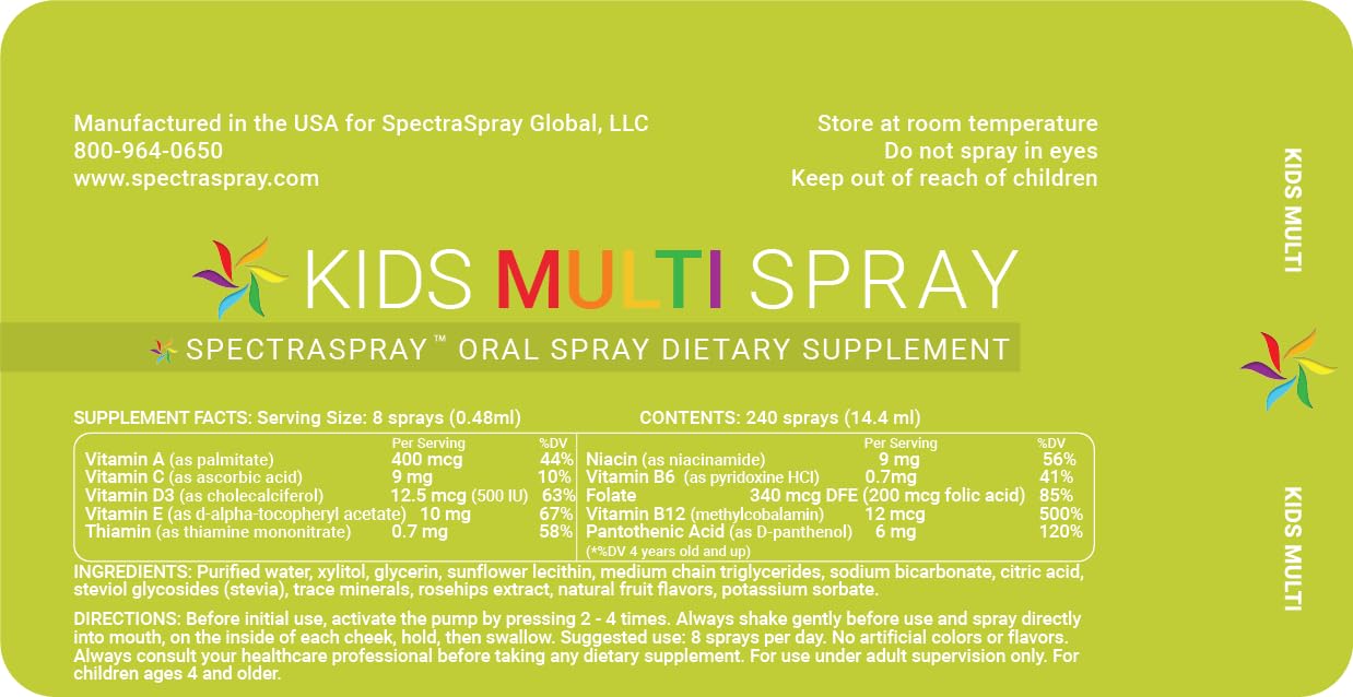 Etiqueta de Spectraspray con detalles nutricionales