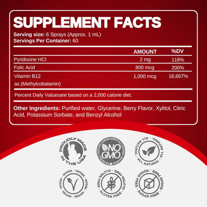 Etiqueta spray vitamina B12 ácido fólico CCL USA