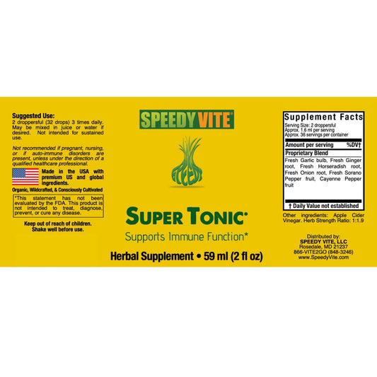 Etiqueta del Super Tónico Herbal que describe ingredientes y usos.