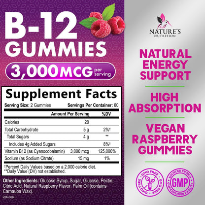 Etiqueta suplementaria gomitas vitamina B12 extra fuerte