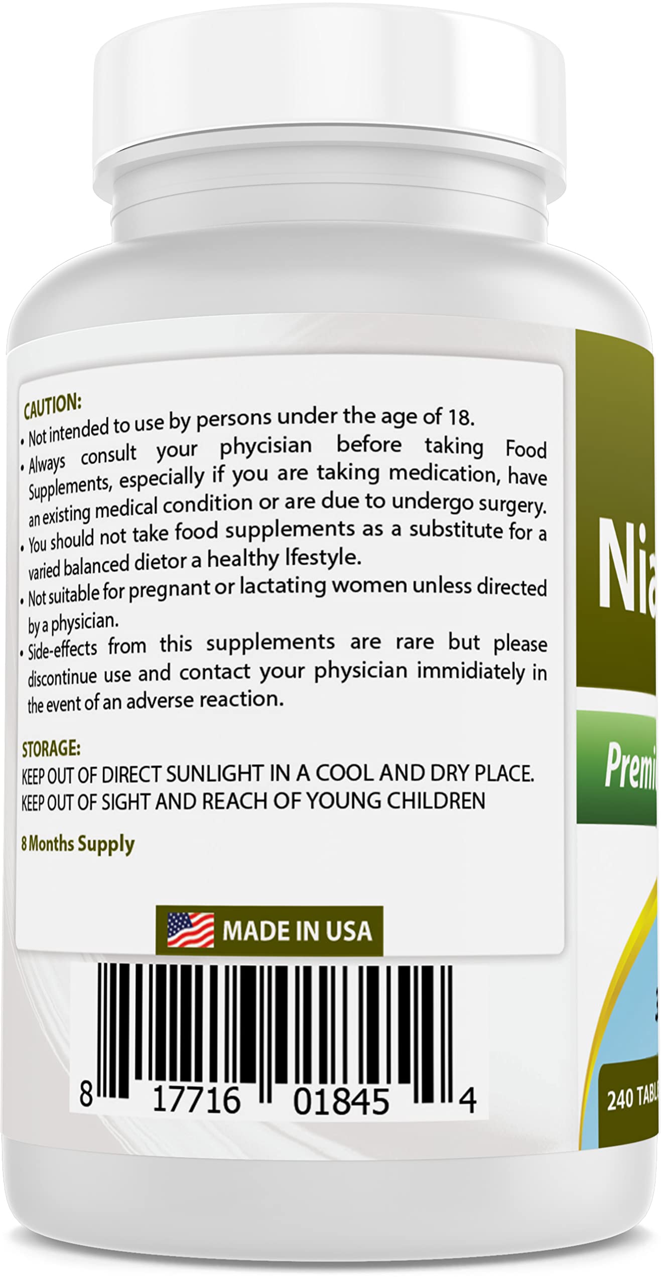 Etiqueta suplementaria Niacinamida 500 mg Best Naturals
