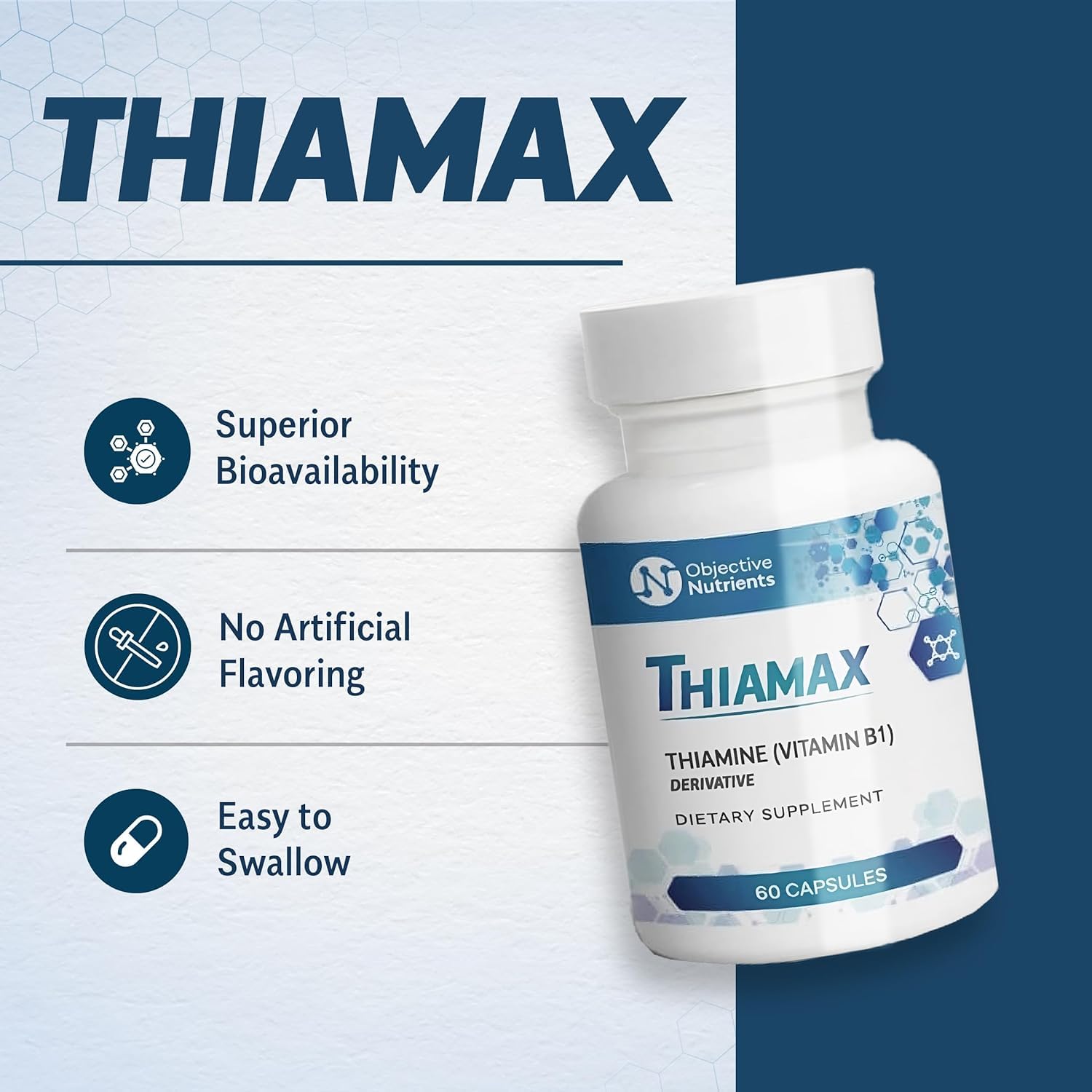 Etiqueta suplementaria Objective Nutrients Thiamax vitamina B1