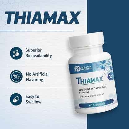 Etiqueta suplementaria Objective Nutrients Thiamax vitamina B1