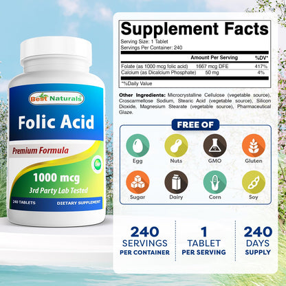 Etiqueta suplemento ácido fólico Best Naturals