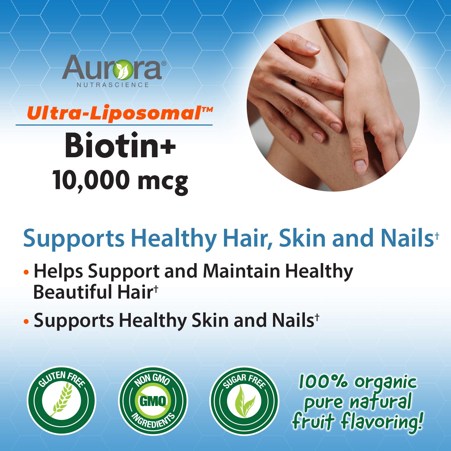 Etiqueta y detalles suplemento Aurora Nutrascience biotina