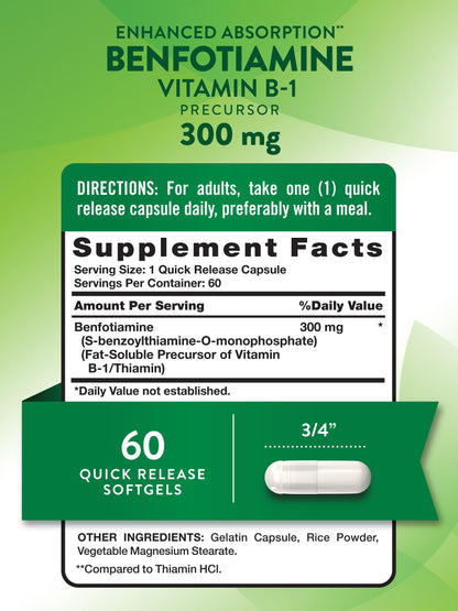 Etiqueta suplemento Benfotiamina Nature's Truth calidad superior