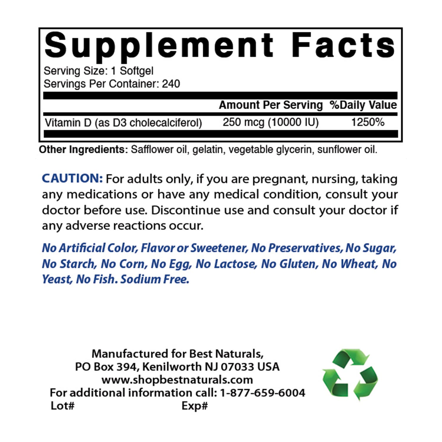 Etiqueta suplemento Best Naturals Vitamina B12 y D3