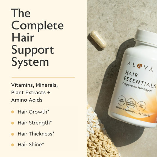 Etiqueta suplemento capilar Alaya Hair Essentials
