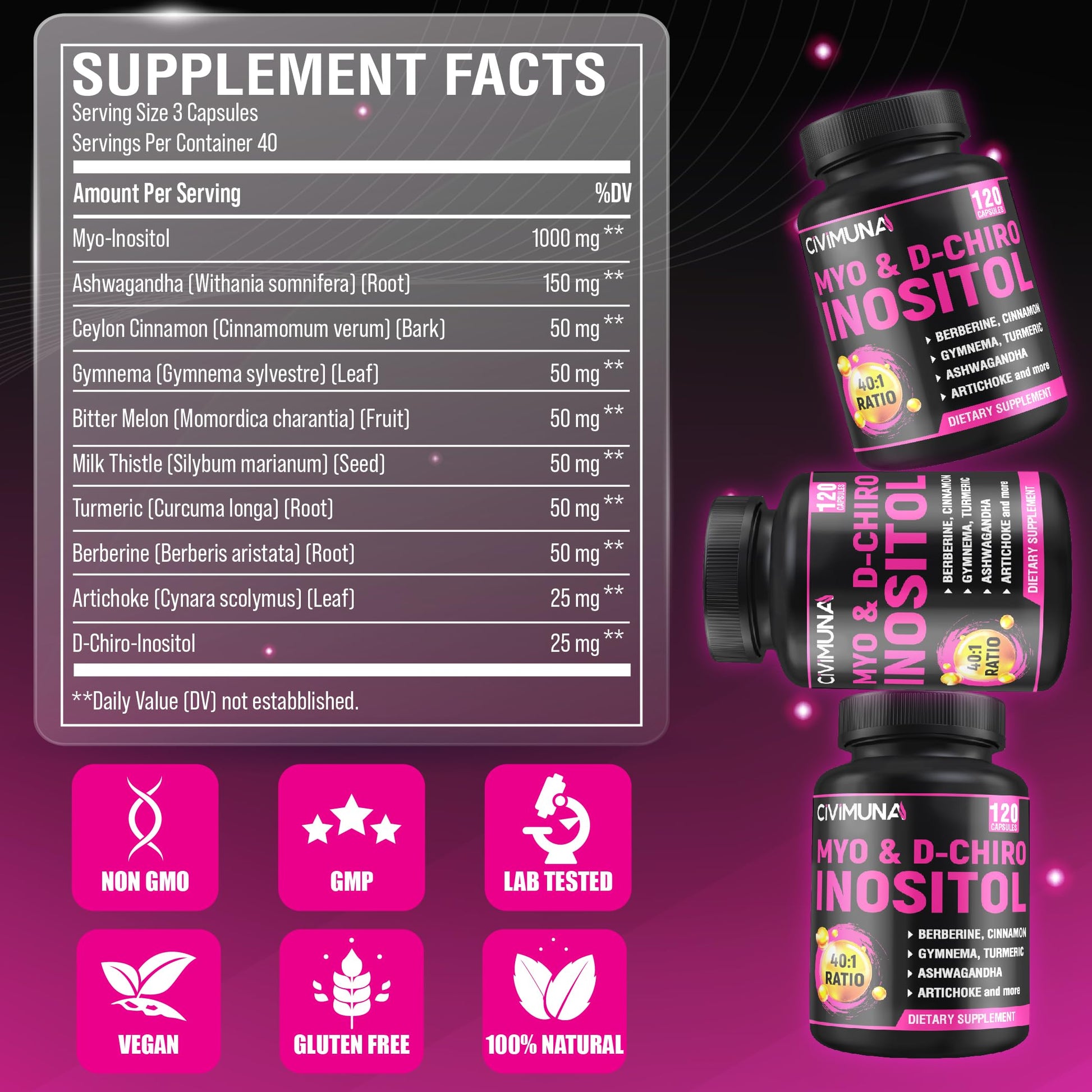 Etiqueta suplemento CIVIMUNA inositol ingredientes naturales