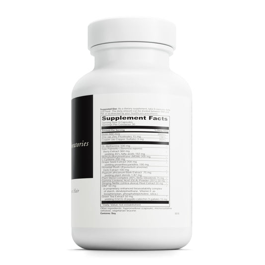 Etiqueta del suplemento DAVINCI Hair Effects con ingredientes activos