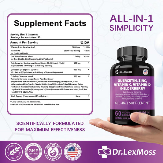 Etiqueta suplemento Dr.LexMoss con quercetina y vitaminas