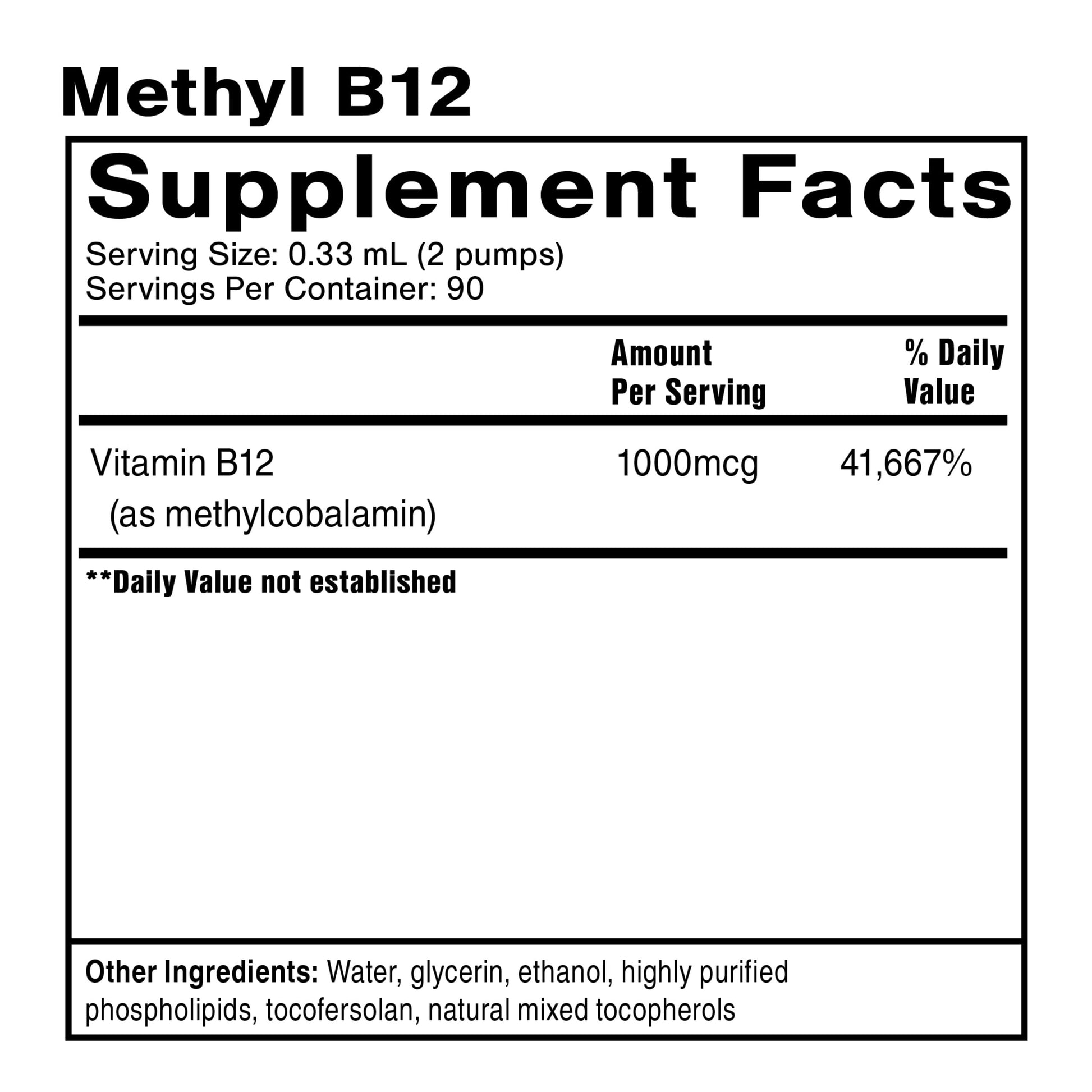 Etiqueta de suplemento energético Quicksilver Scientific Metil B12