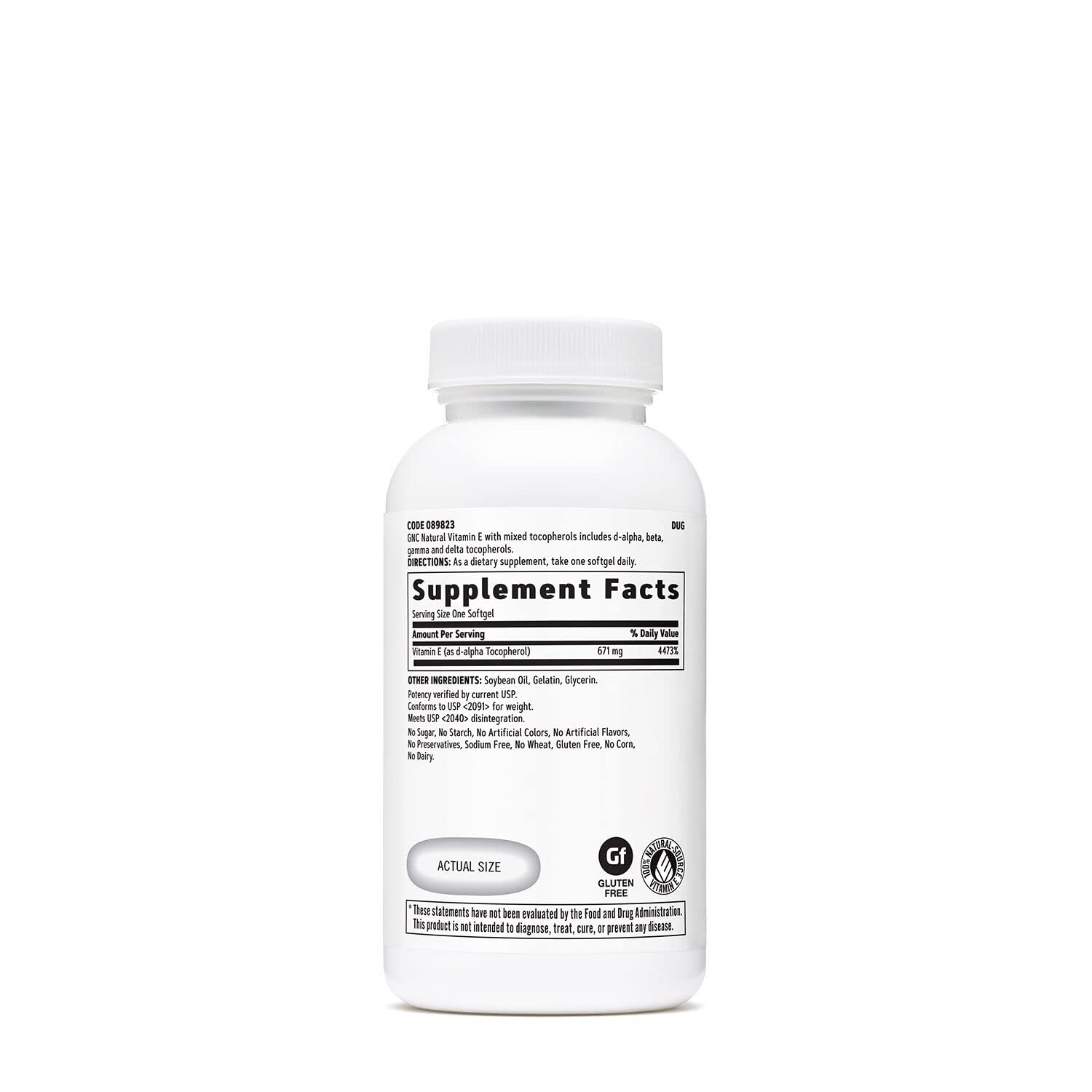 Etiqueta suplemento GNC vitamina E natural 60 cápsulas blandas