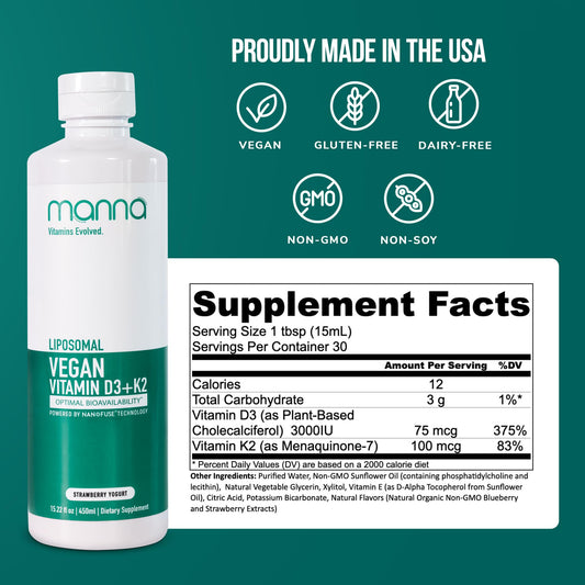 Etiqueta suplemento líquido Manna Vitamins K2 D3