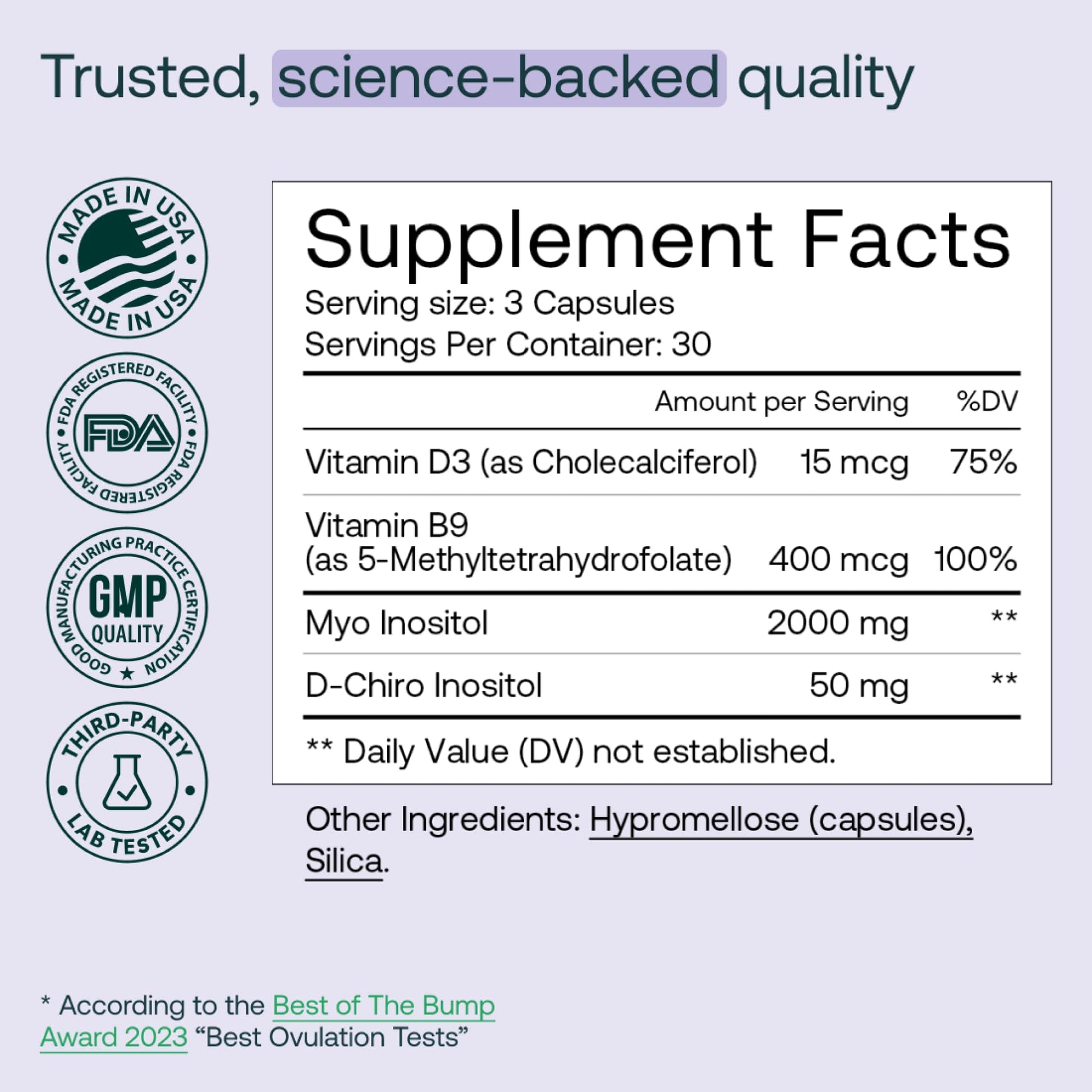 Etiqueta suplemento MIRA PCOS con ingredientes para equilibrio hormonal