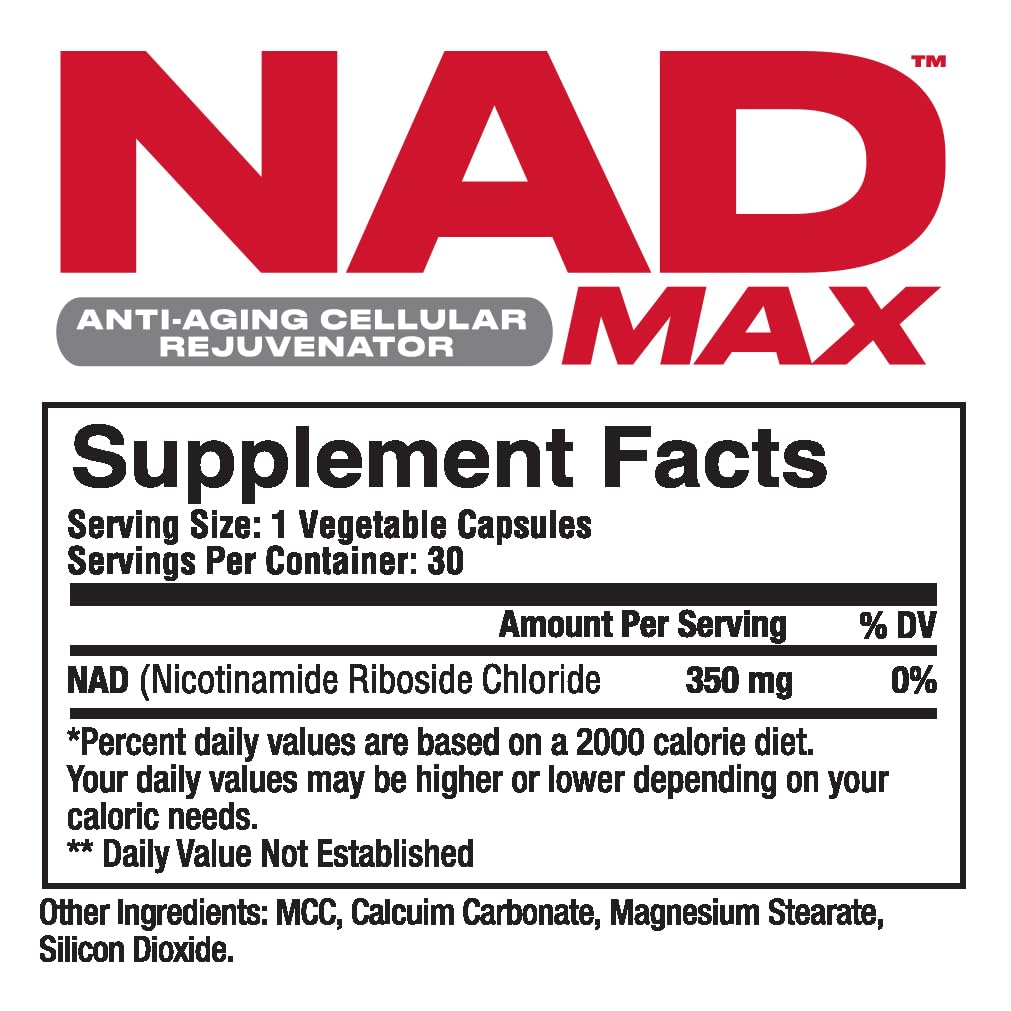 Etiqueta suplemento NAD MAX Metabolic Nutrition