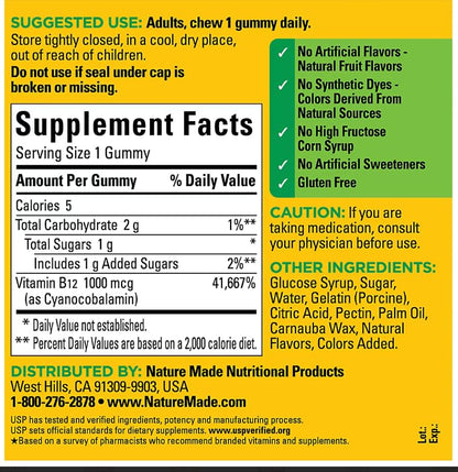 Etiqueta del suplemento Nature Made B12 3000 mcg