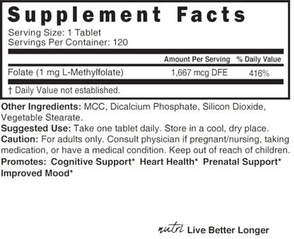 Etiqueta suplemento Nature's Fusions 5-MTHF metilfolato 1 mg