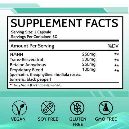 Etiqueta suplemento NMNH HEALGUT anti envejecimiento