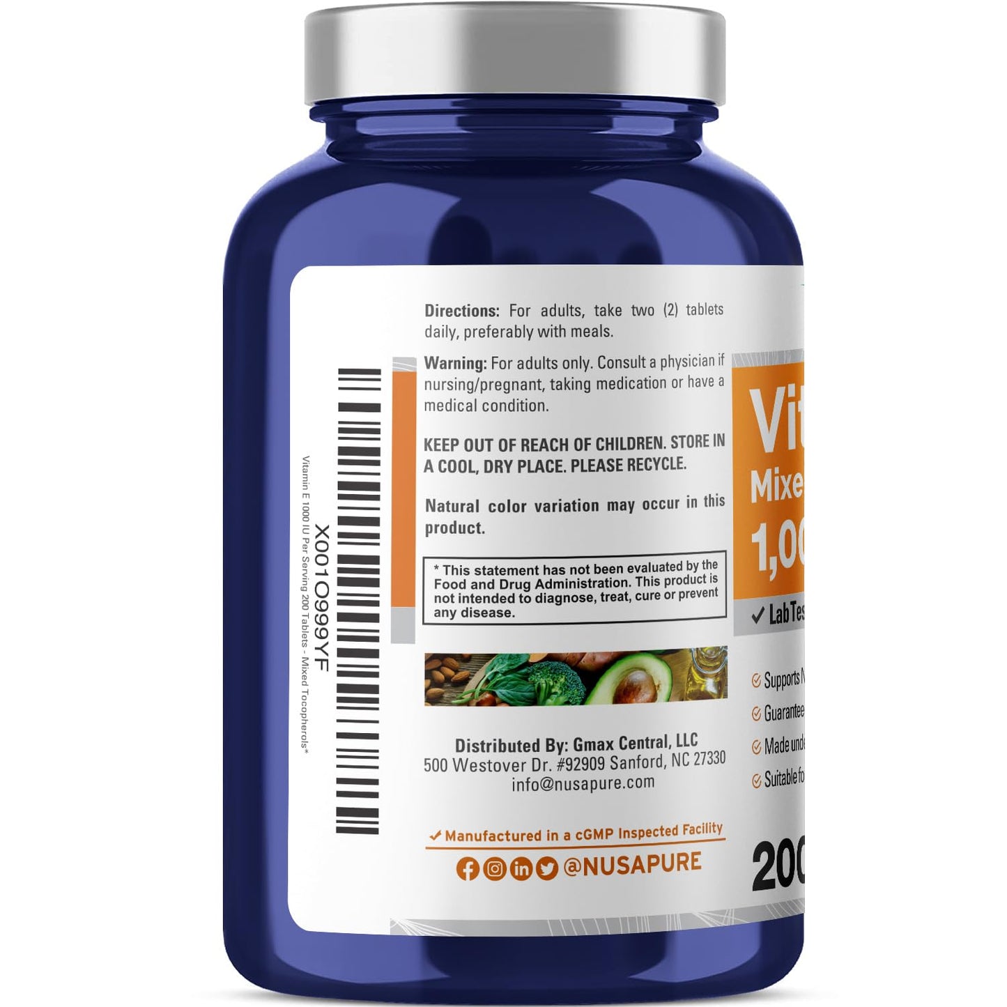 Etiqueta suplemento NusaPure vitamina e 1000 ui