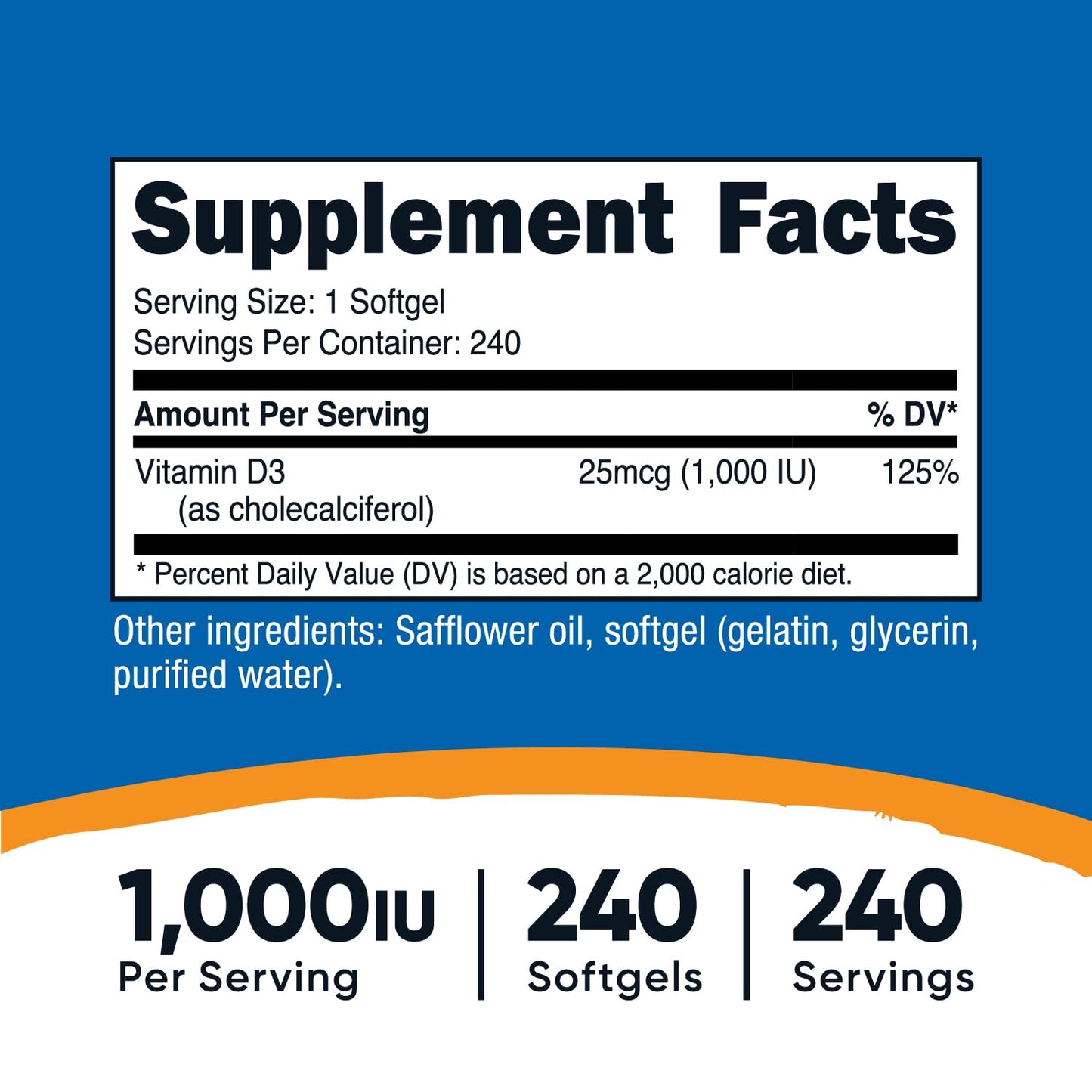 Etiqueta suplemento Nutricost vitamina d3 1000 iu