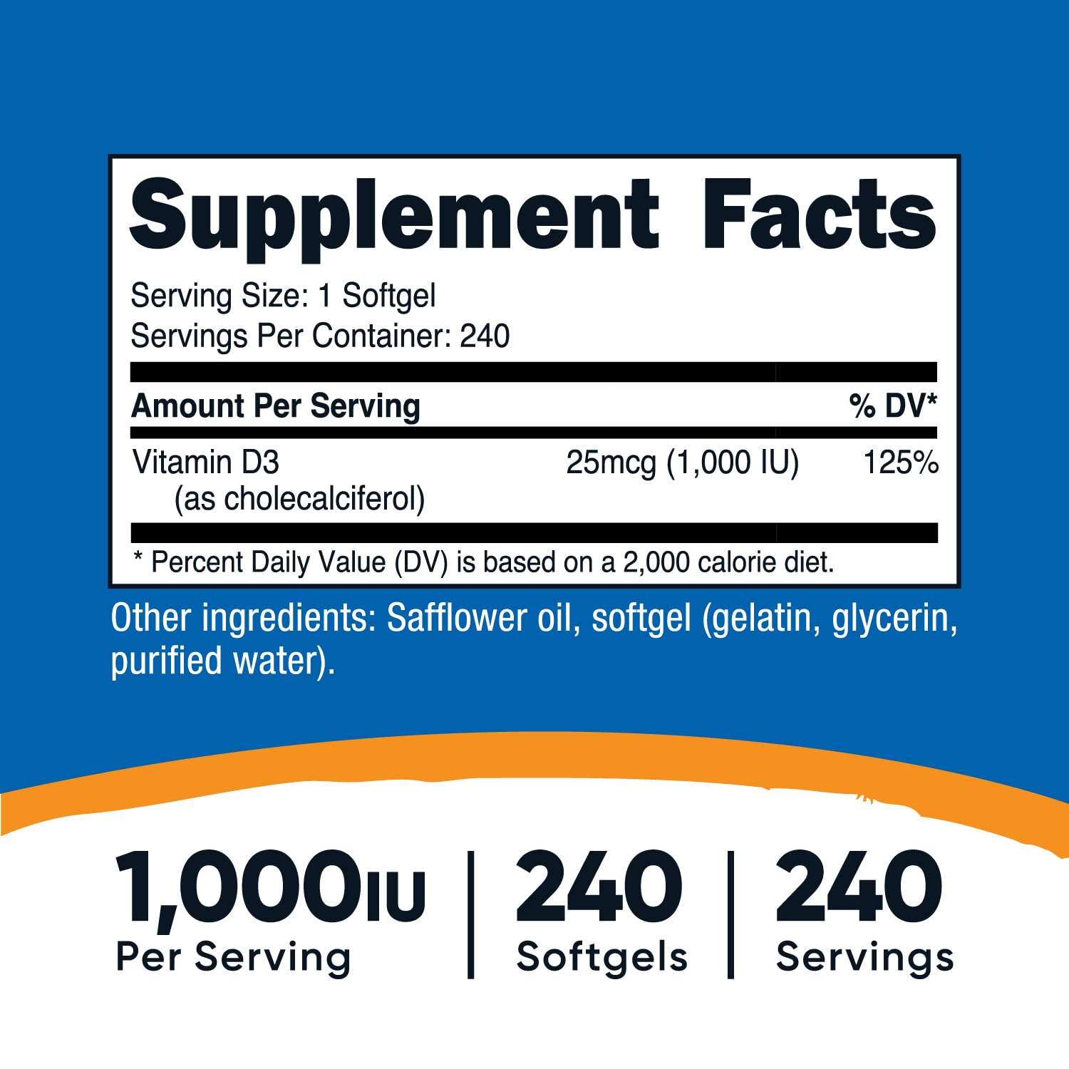 Etiqueta suplemento Nutricost vitamina d3 1000 iu
