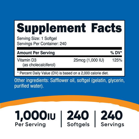 Etiqueta suplemento Nutricost vitamina d3 1000 iu