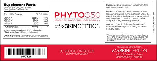 Etiqueta de suplemento Phyto350 con vitaminas
