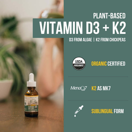 Etiqueta suplemento Plant D3+K2 orgánico vegano 2 onzas