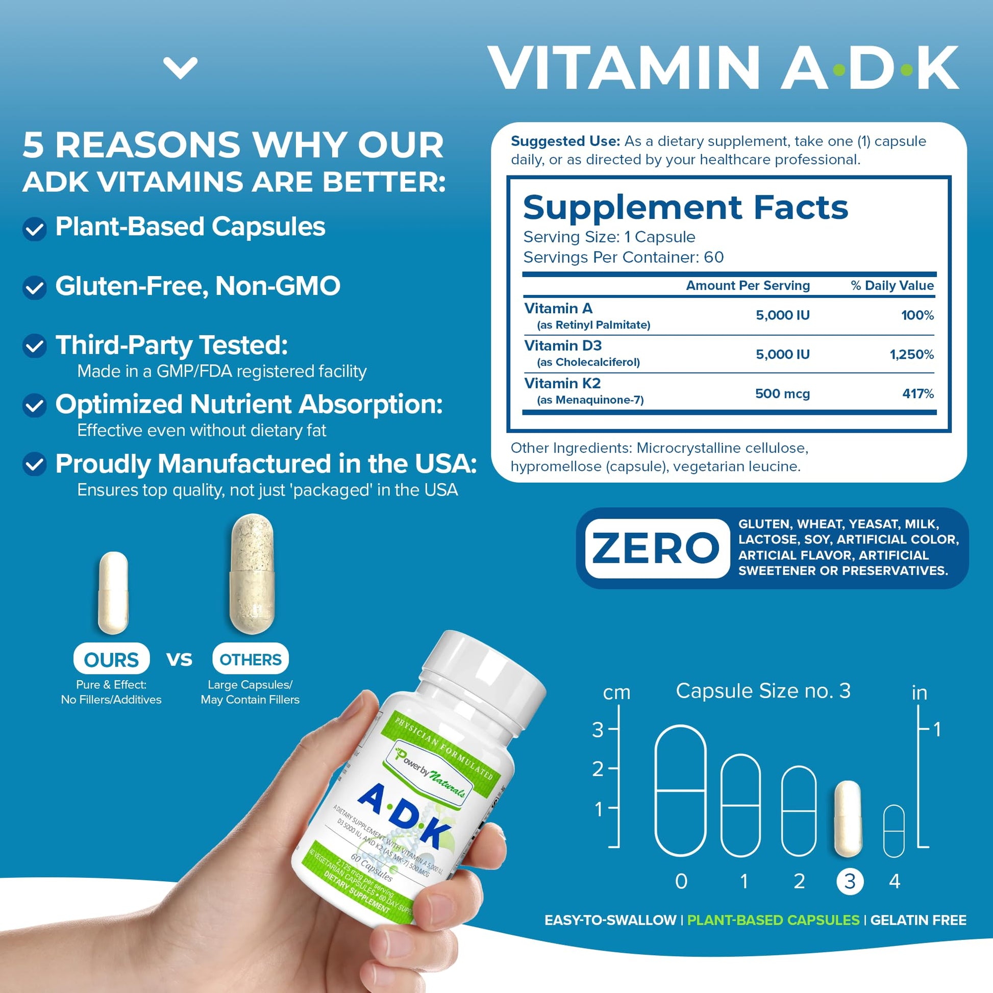 Etiqueta suplemento Power By Naturals vitaminas ADK