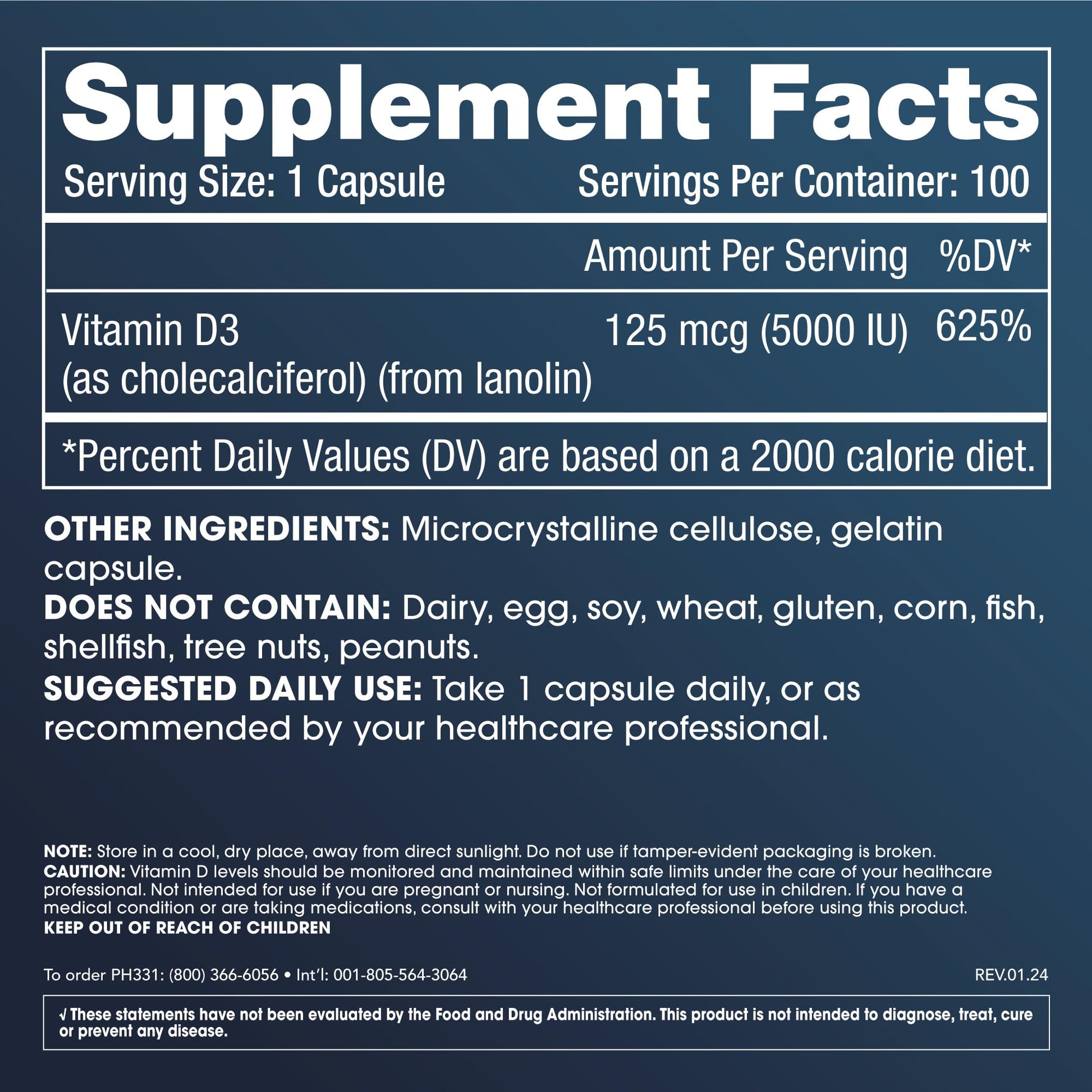 Etiqueta suplemento ProHealth vitamina D3 5000 UI