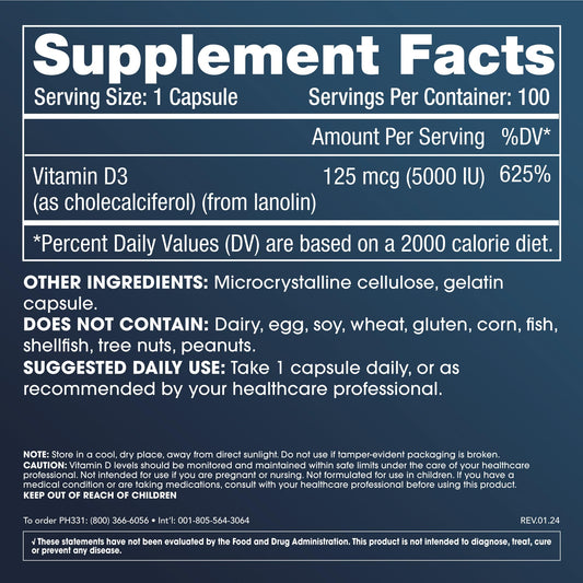 Etiqueta suplemento ProHealth vitamina D3 5000 UI