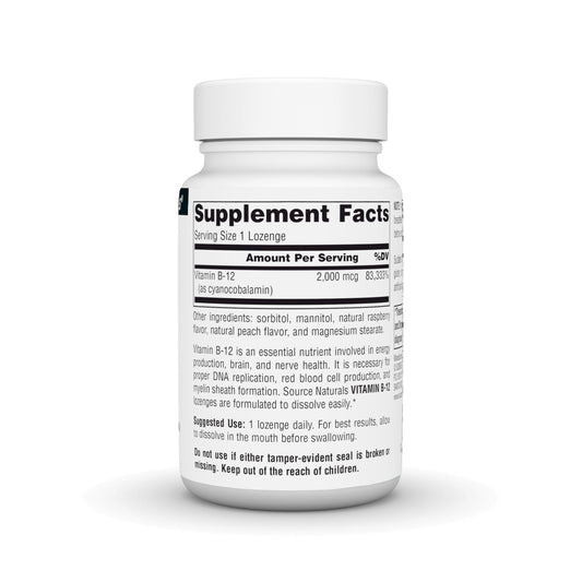Etiqueta suplemento Source Naturals B-12 con información nutricional