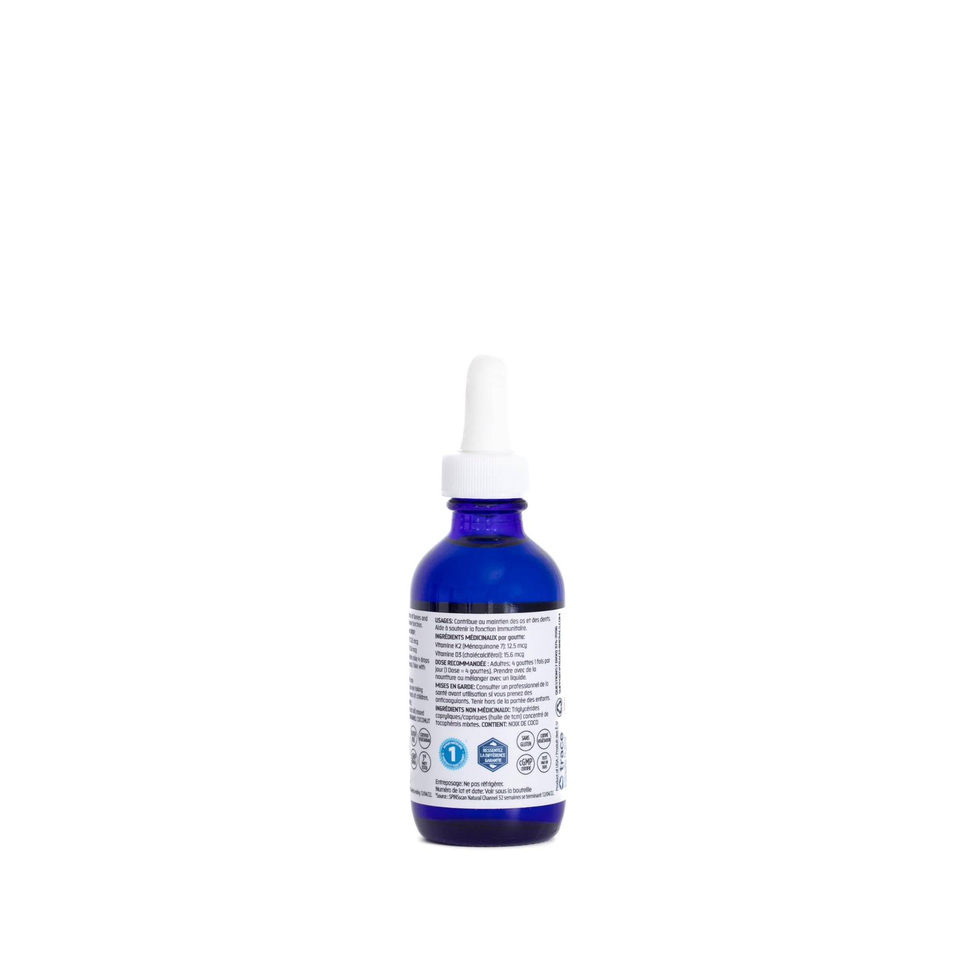 Etiqueta suplemento Trace Minerals D3 y K2 para huesos