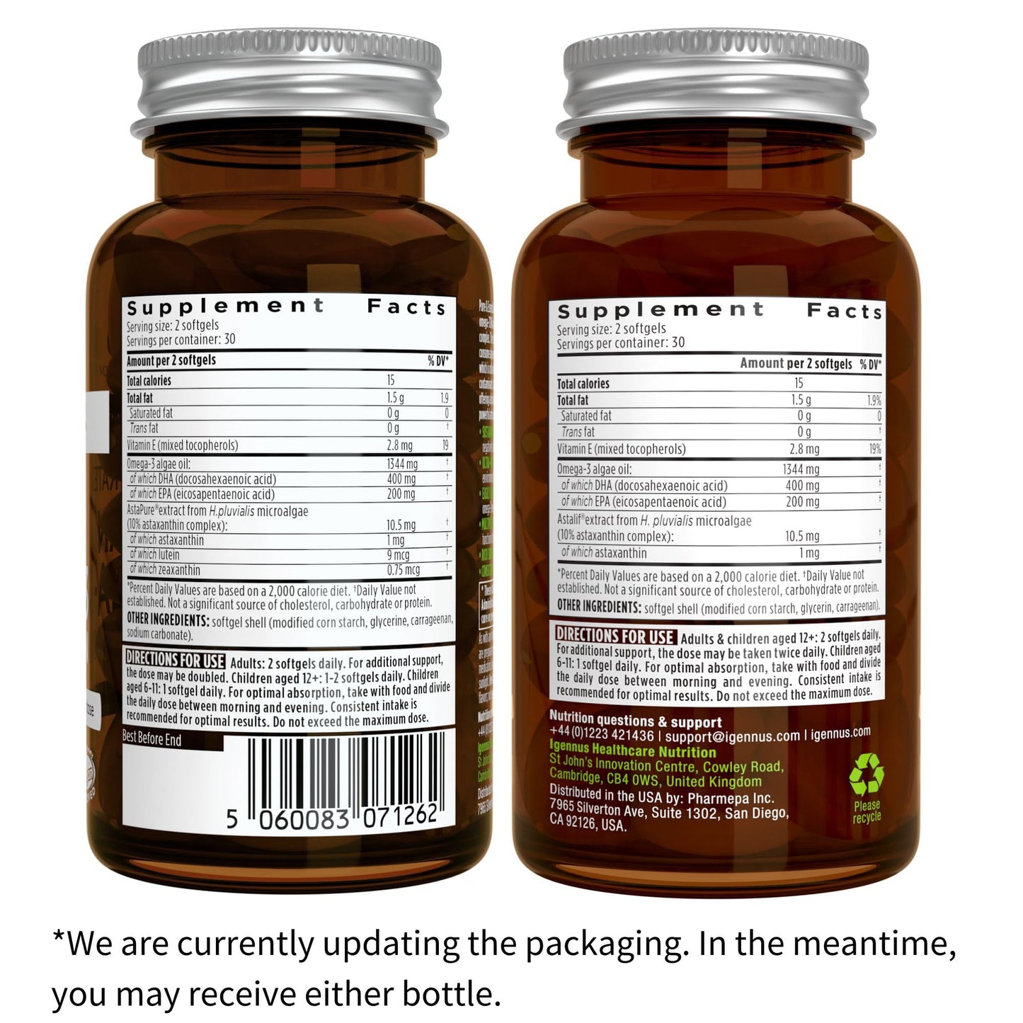 Etiqueta suplemento vegano Omega-3 Igennus DHA EPA