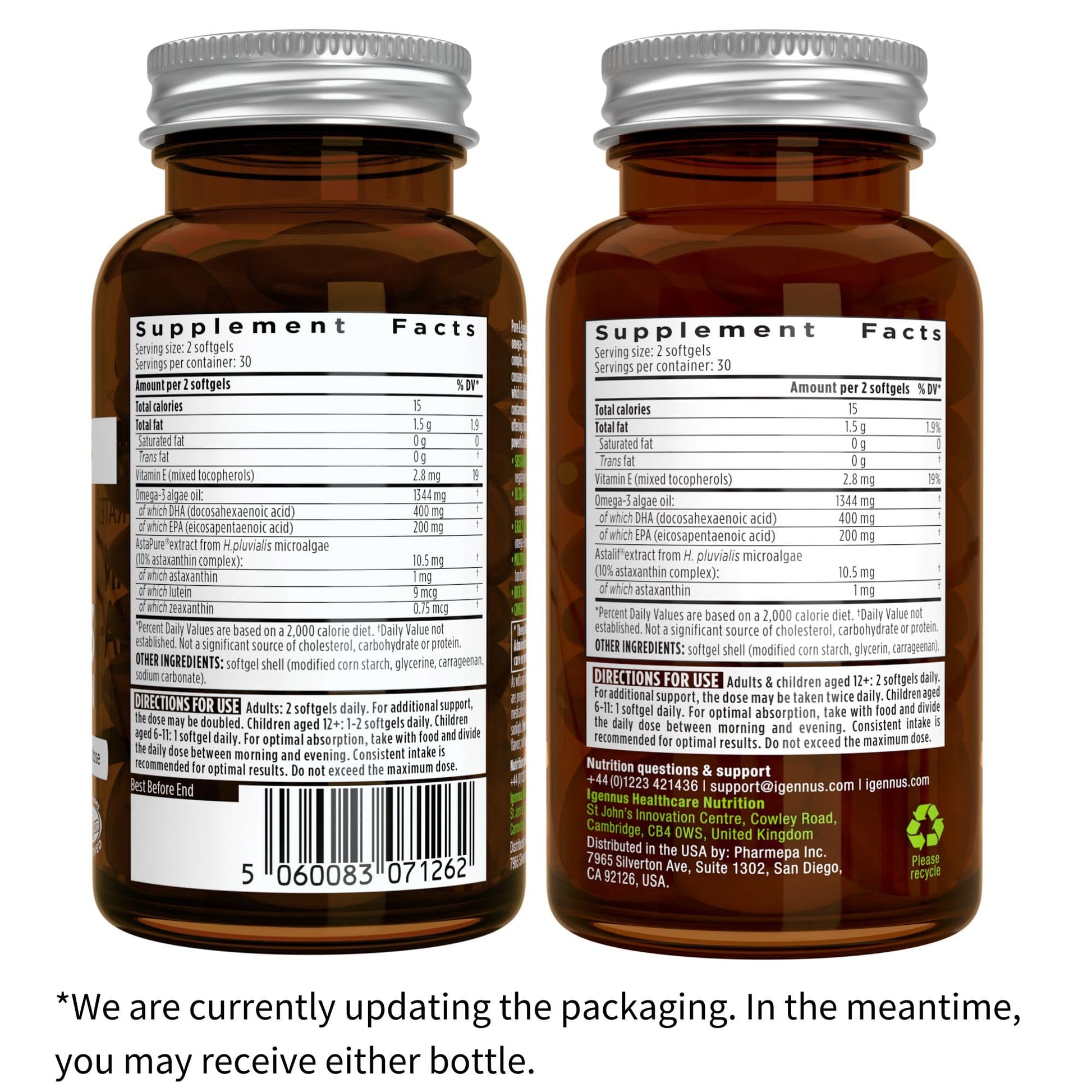 Etiqueta suplemento vegano Omega-3 Igennus DHA EPA